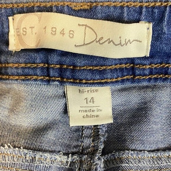 Est 1946 Denim Hi Rise Flared Leg Size 14 Jeans Raw Edge Stretch - Picture 7 of 16
